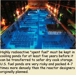 spent fuel cooling ponds are inherently dangerous. the fuel pool at fukushima spread hot contaminants and plutonium around the countryside.