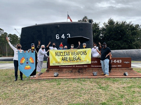 Nuclear Watch South with Susie King Tylor Institute at Kings Bay Submarine Base to celelbrate the U.N. Treaty on the Prohibition of Nuclear Weapons