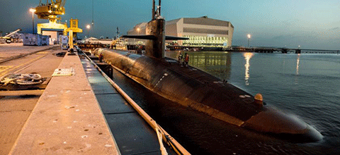 Trident submarine at the Kings Bay Base on the coast of Georgia